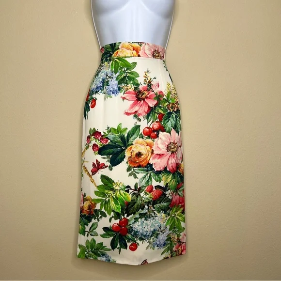 DOLCE & GABBANA Floral Print Knee-Length Pencil Skirt - Sz US 0 / IT 36 - Picture 5 of 11